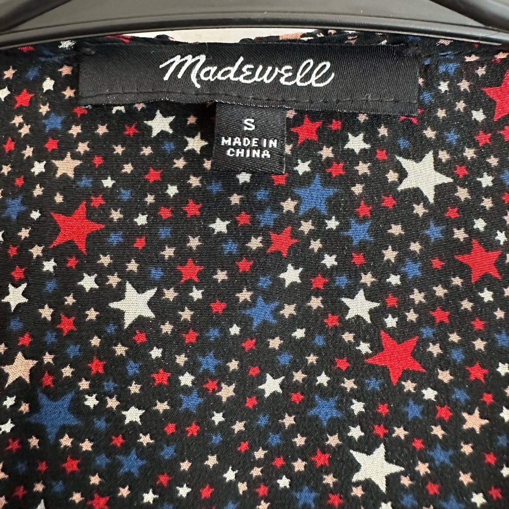 Madewell Women’s Small 100% Silk Ruffle Hem Wrap Blouse Starry Night - Picture 4 of 8